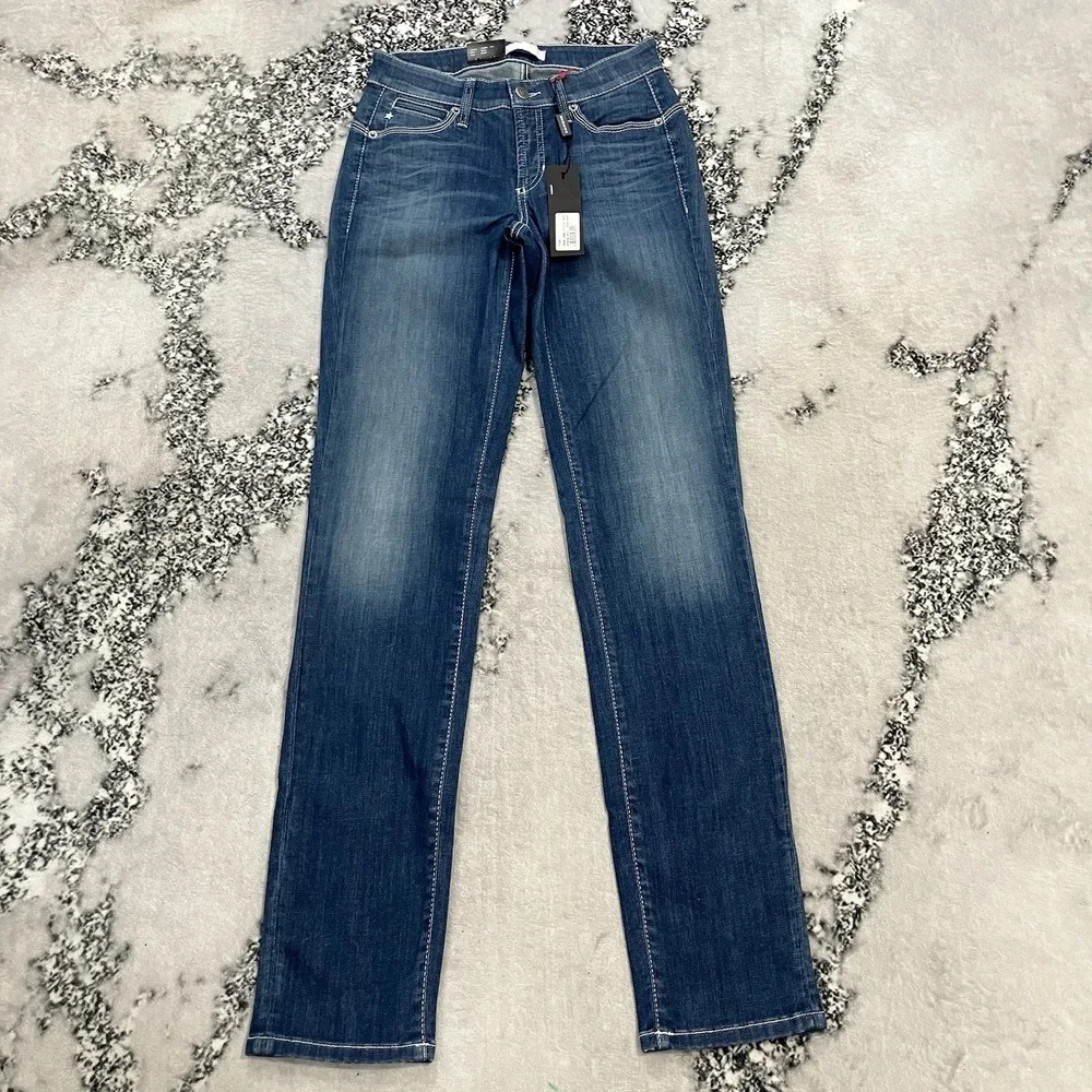 Cambio Piper Slim Straight Jeans Womens US 4 EU 34 Blue Stretch NWT Premium
